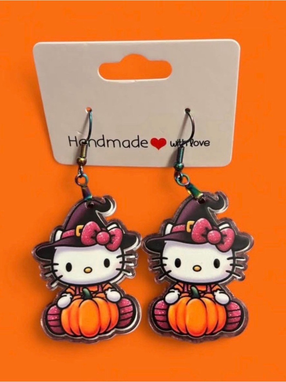 Hello Kitty Halloween Pumpkin Earrings - Pink, Orange & Black
